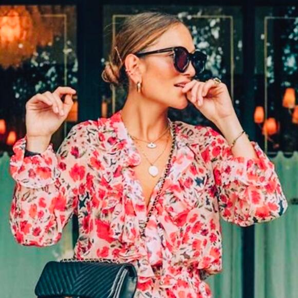 MISA LOS ANGELES Red & Pink Floral Ruffle Blouse Top – Small - Picture 1 of 10